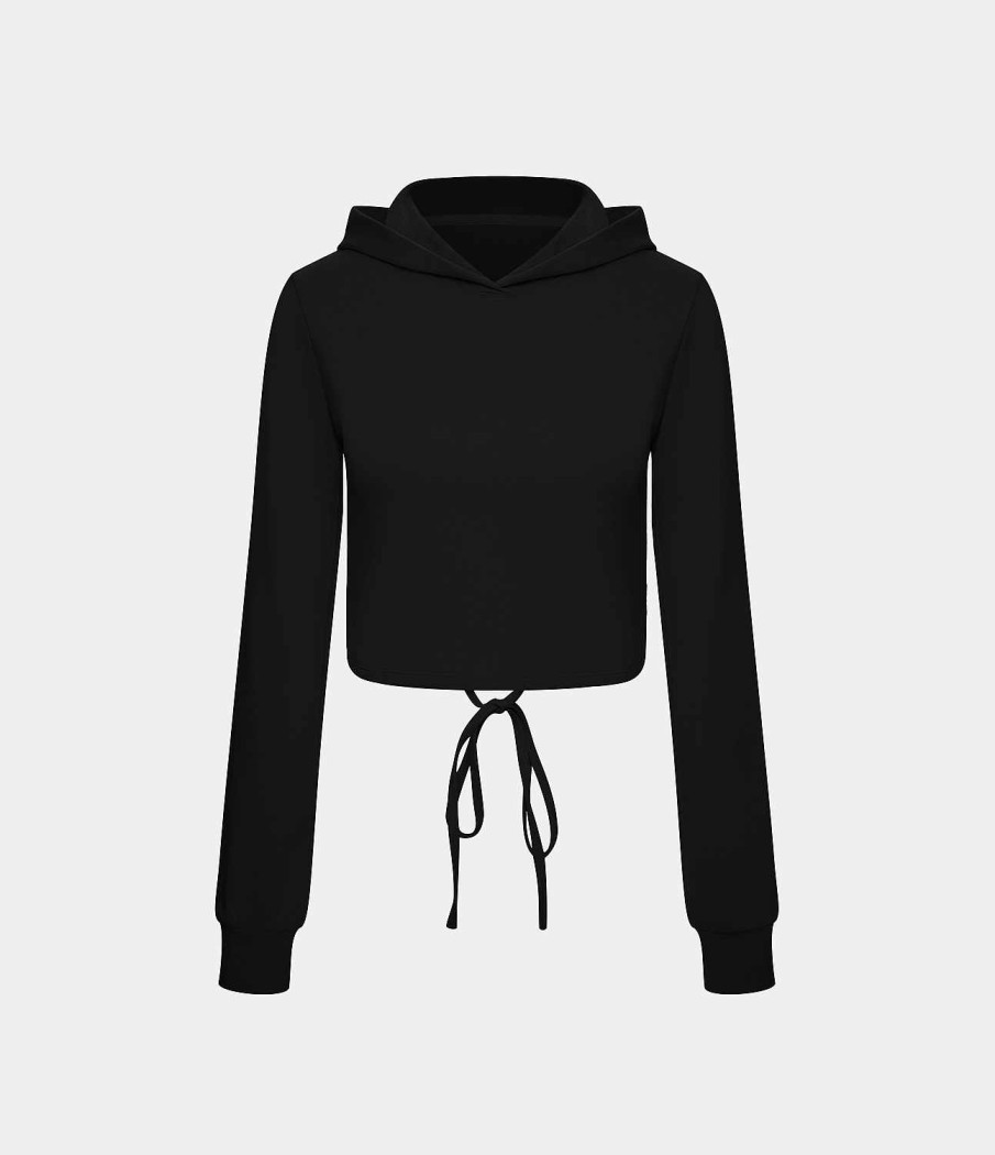 Oberteile HALARA | Ruckenfreies, Kreuz Und Quer Geschnurtes, Verkurztes Sport-Sweatshirt Mit Lassigem Kapuzenpullover Aus Baumwolle Und Kapuze Mit Kapuze