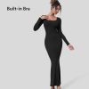 Kleider HALARA | Geripptes, Langarmliges, Figurbetontes Maxi-Partykleid Mit U-Ausschnitt