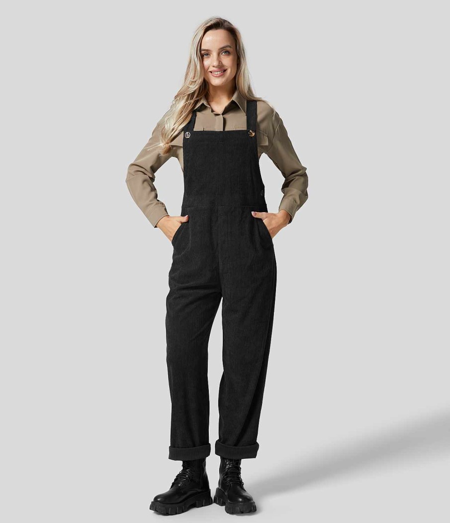 Kleidung HALARA Jumpsuits | Lassiger Cord-Overall Mit Verstellbarem Riemen Und Mehreren Taschen Und Geradem Bein