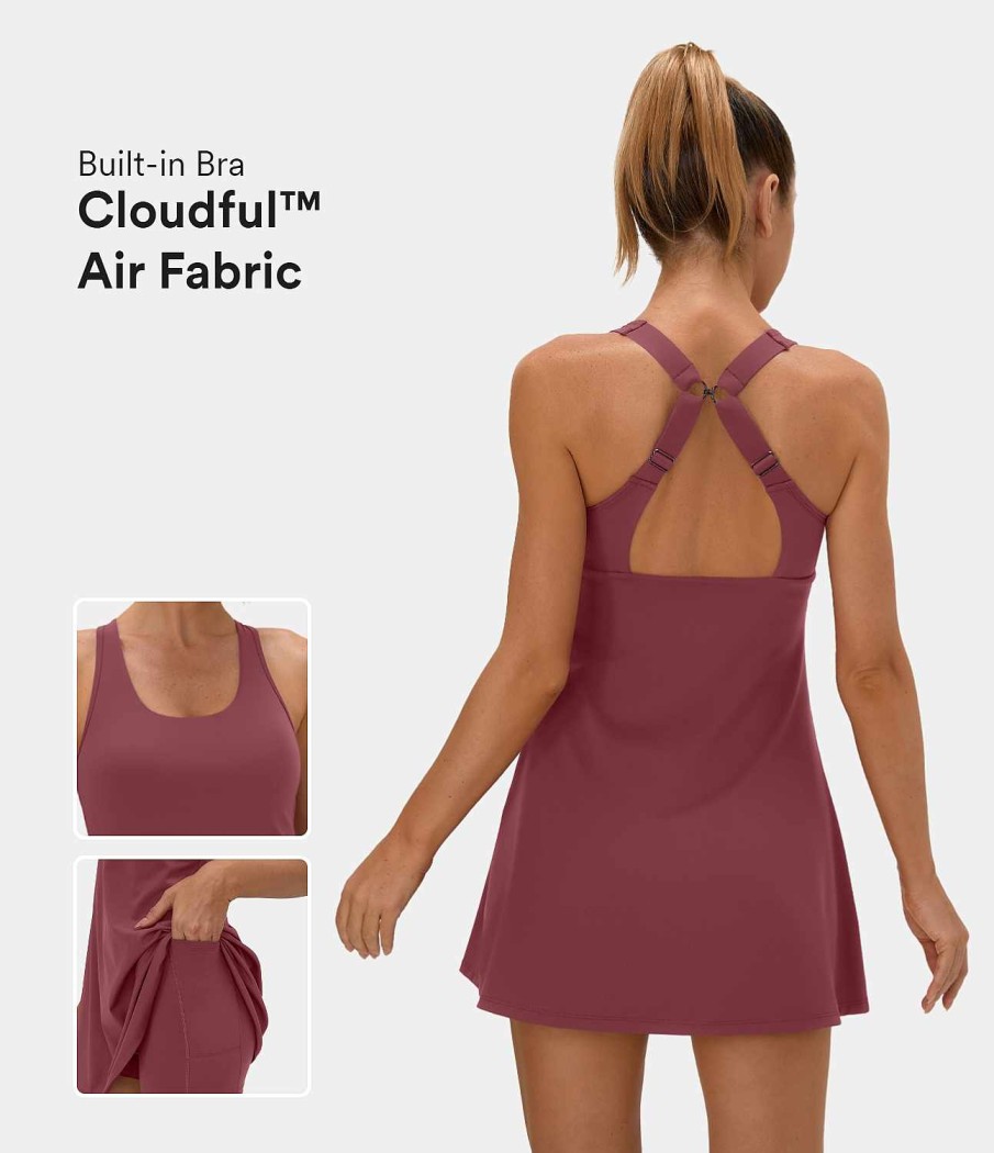 Kleider HALARA | Cloudful Air Fabric 2-In-1-Cool-Touch-Tenniskleid Mit Verstellbaren Tragern Und Ruckenfreien Seitentaschen