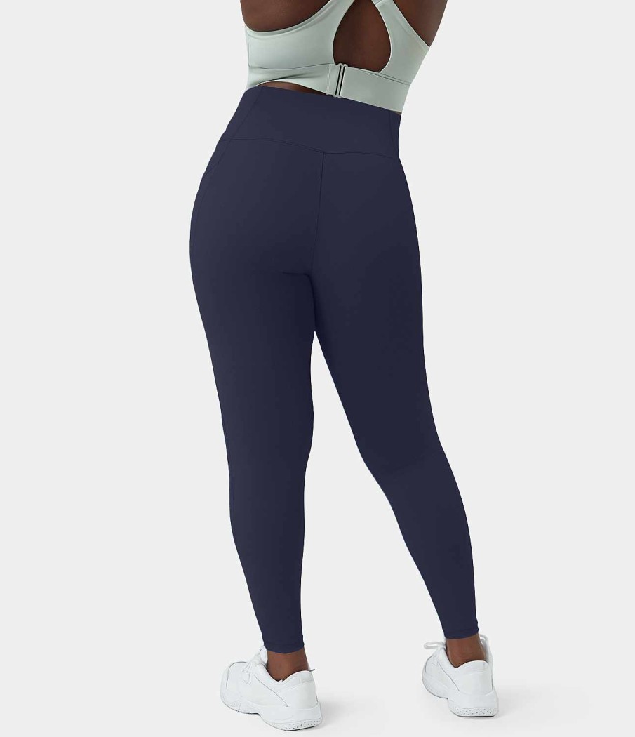 Plus + Kurve HALARA | Cloudful Fabric 3.0 High Waisted Crossover Side Pocket Plain Plus Size Leggings In Voller Lange