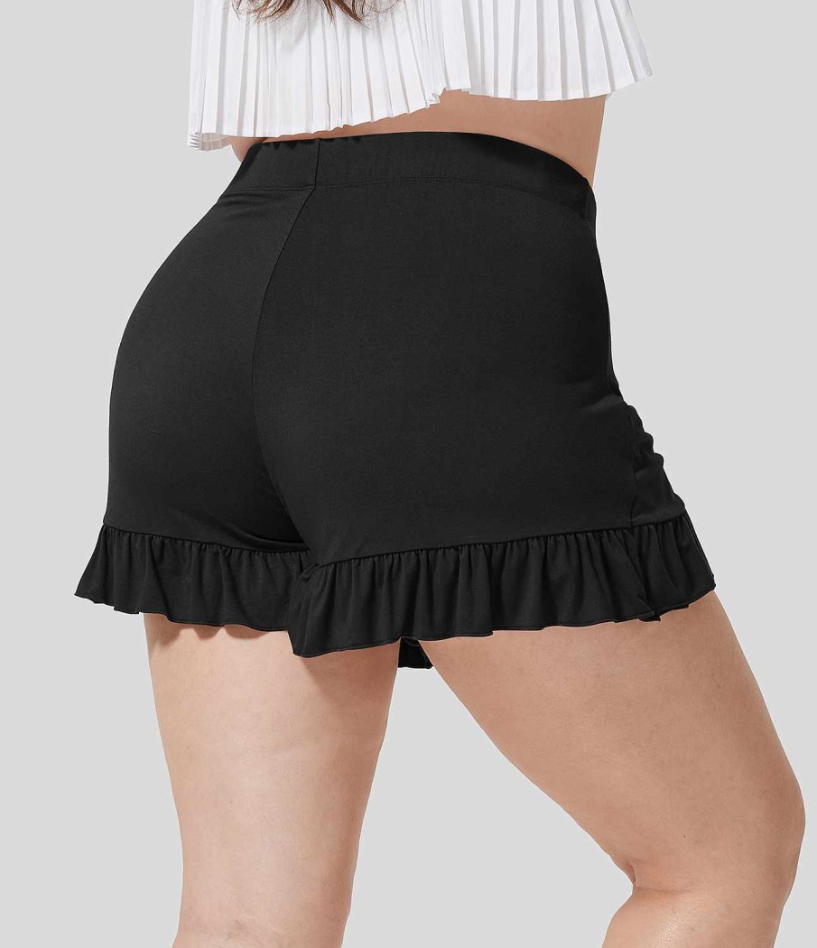 Shorts Und Biker HALARA | Hoch Taillierte, Seitlich Gebundene Ruschensaum, Fliesende, Legere Shorts In Ubergrose, 8,9 Cm