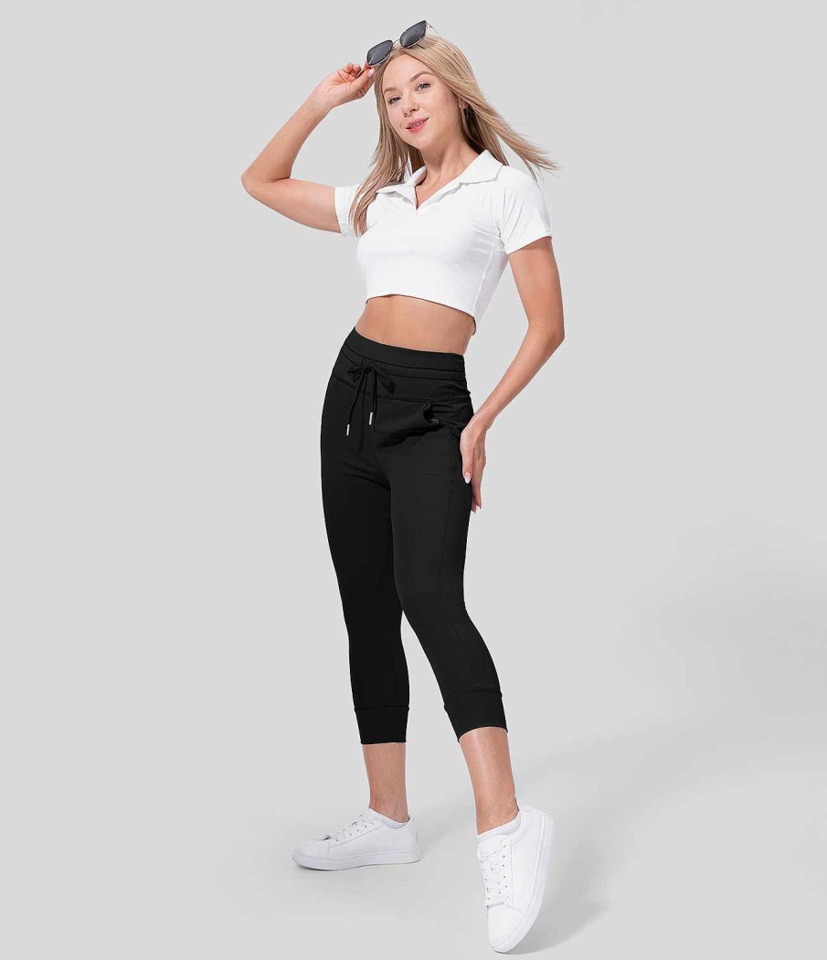 Jogginghosen Und Hosen HALARA | Einfarbige Capri-Yoga-Jogginghose Aus Cloudful Air-Gewebe Mit Hoher Taille Und Kordelzug Und Seitentasche