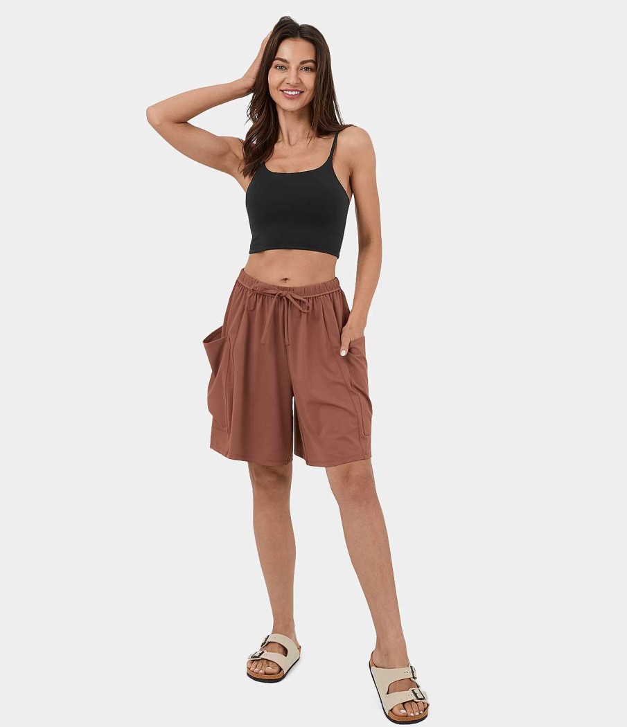 Shorts Und Biker HALARA | Lassige Palazzo-Shorts Mit Mittlerer Leibhohe, Elastischem Bund, Kordelzug Und Seitentaschen. Fliesende, Lassige Shorts Mit Weitem Bein