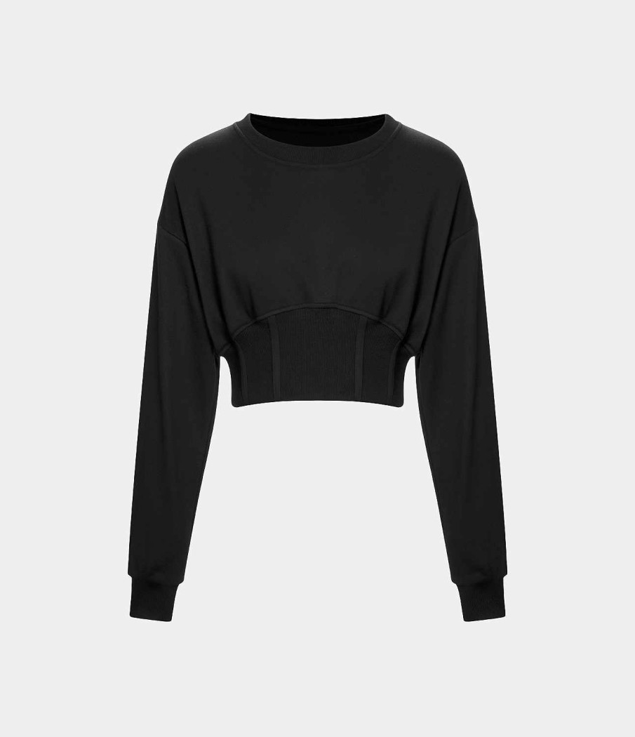 Oberteile HALARA | Schlichtes, Kurzes Sweatshirt Mit Korsettmuster