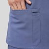 Oberteile HALARA | Arbeitsbluse Mit V-Ausschnitt Vorne Und Multifunktionaler Stiftschlitztasche Nebelgraublau/Gebleichter Denim