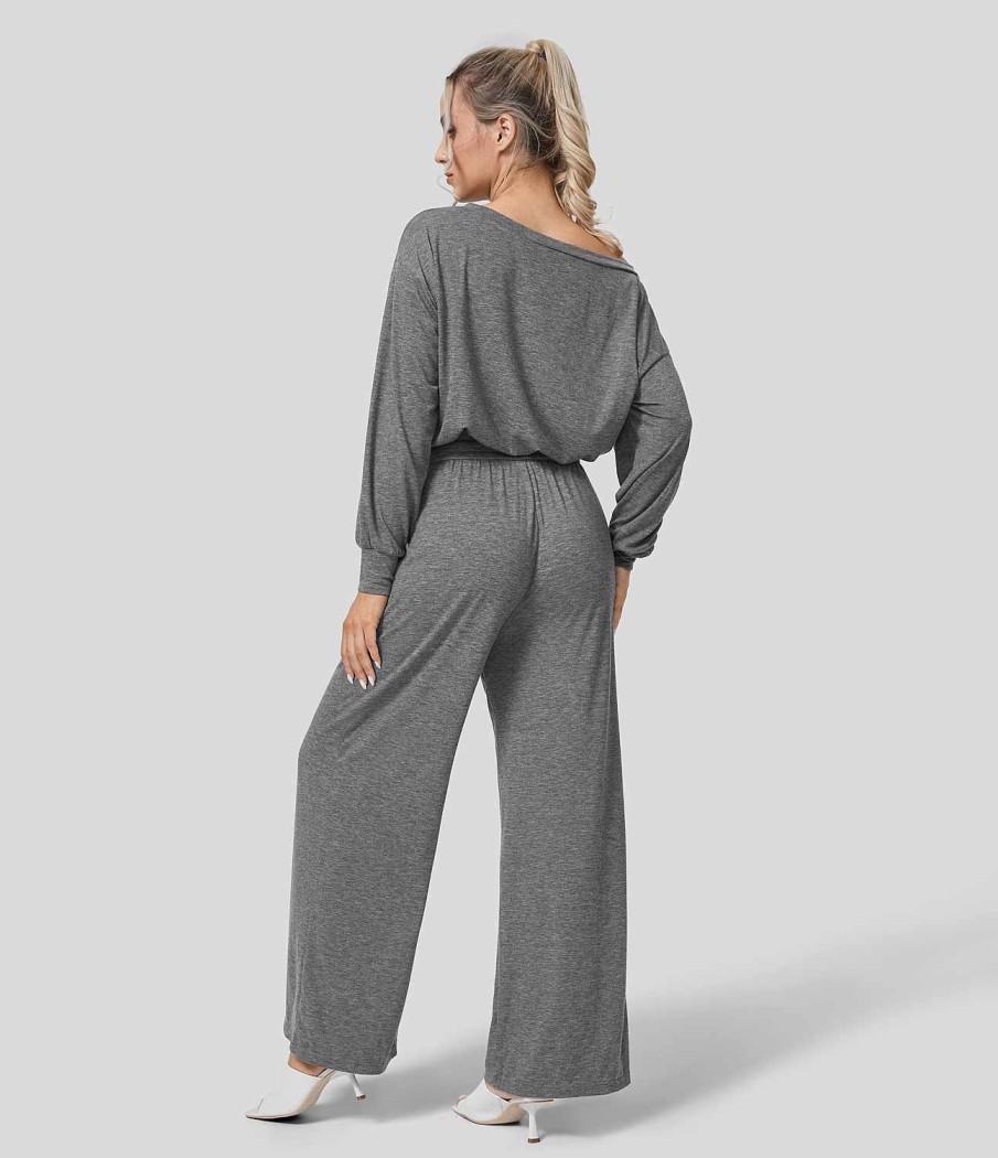 Oberteile HALARA | Lassiger Jumpsuit Mit U-Boot-Ausschnitt, Langen Armeln Und Kordelzug An Den Seitentaschen