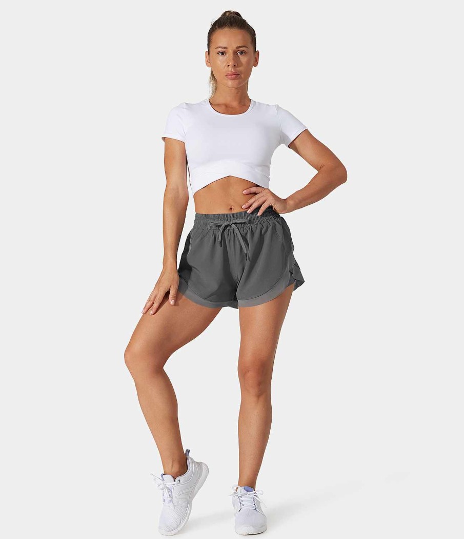 Kleidung HALARA Shorts Und Bikerhosen | 2-In-1-Shorts Aus Kontrastierendem Mesh Mit Kordelzug