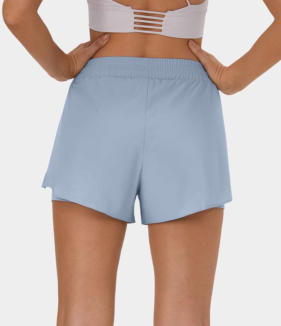 Kleidung HALARA Shorts Und Bikerhosen | Breezeful Hoch Taillierte, Schnell Trocknende 2-In-1-Freizeitshorts Mit Kordelzug Und Ruschen, 3 Zoll