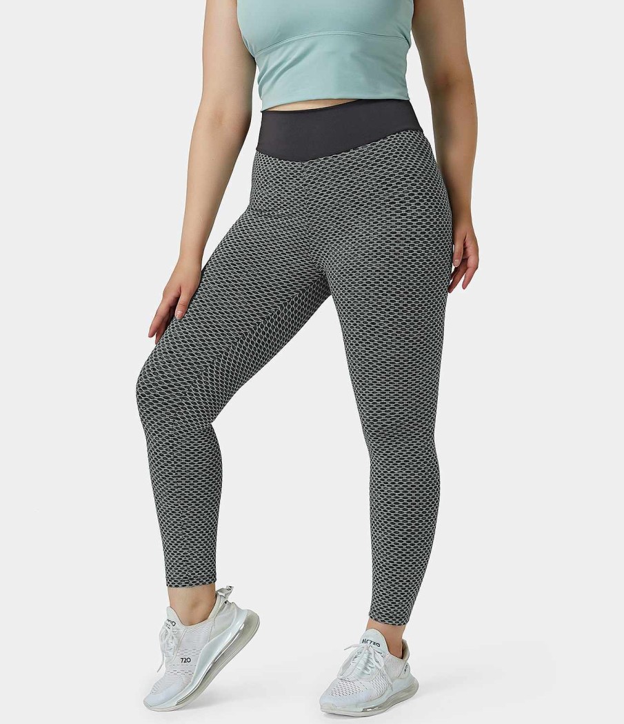 Plus + Kurve HALARA | Strukturierte Leggings In Ubergrose 7/8 Mit Hoher Taille