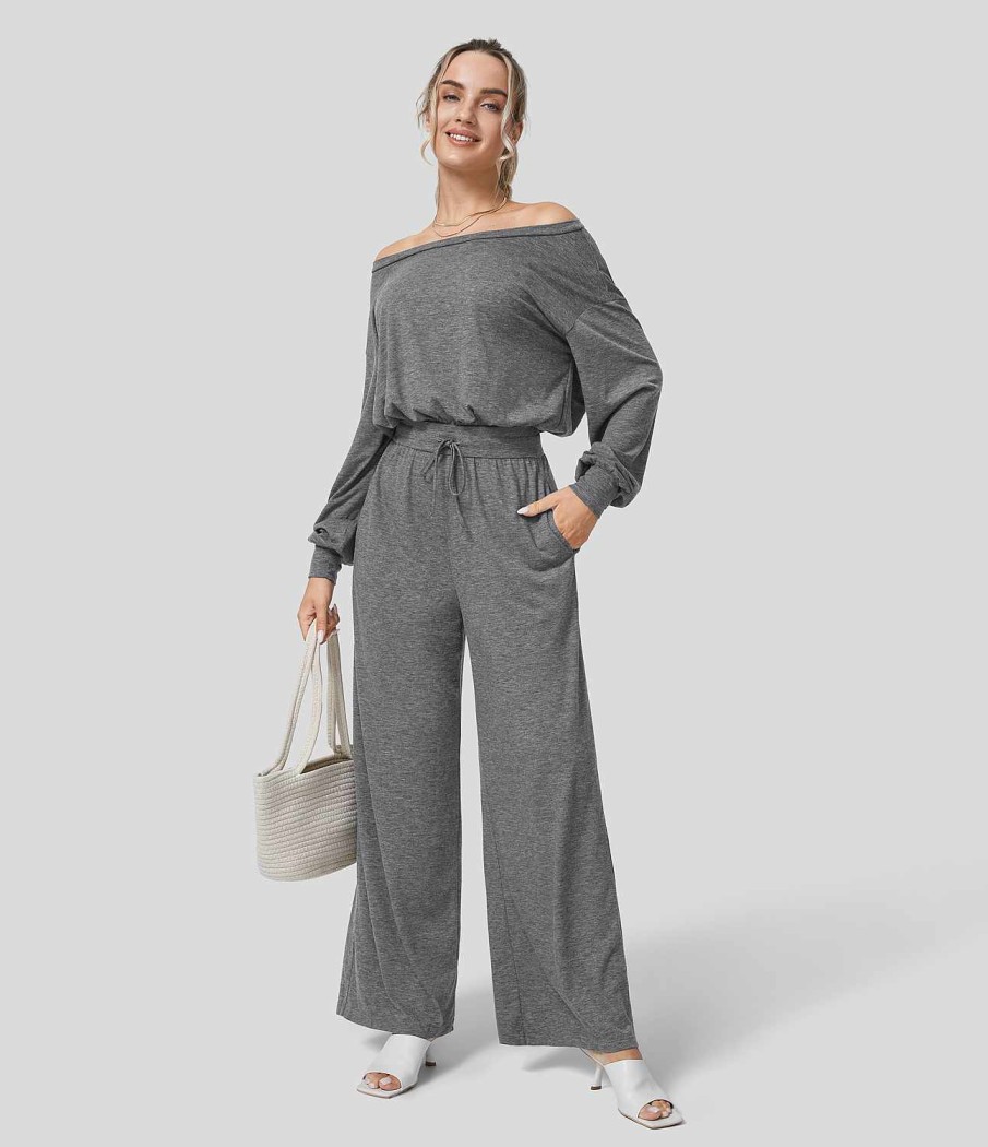 Oberteile HALARA | Lassiger Jumpsuit Mit U-Boot-Ausschnitt, Langen Armeln Und Kordelzug An Den Seitentaschen