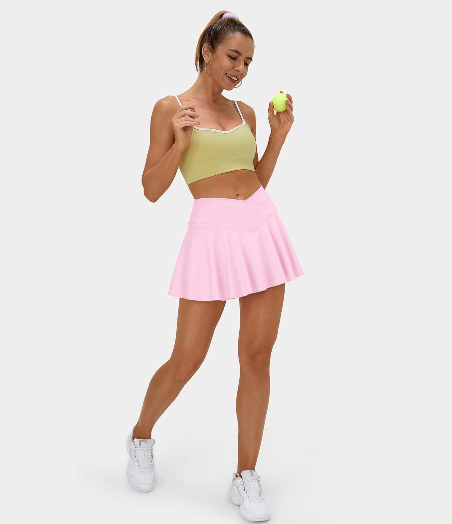 Rocke Und Skorts HALARA | Cloudful Air Fabric Bequemer Crossover-2-In-1-Crossover-Tennisrock Mit Hohem Bund Und Ausgestelltem Cool-Touch-Effekt Und Seitentaschen