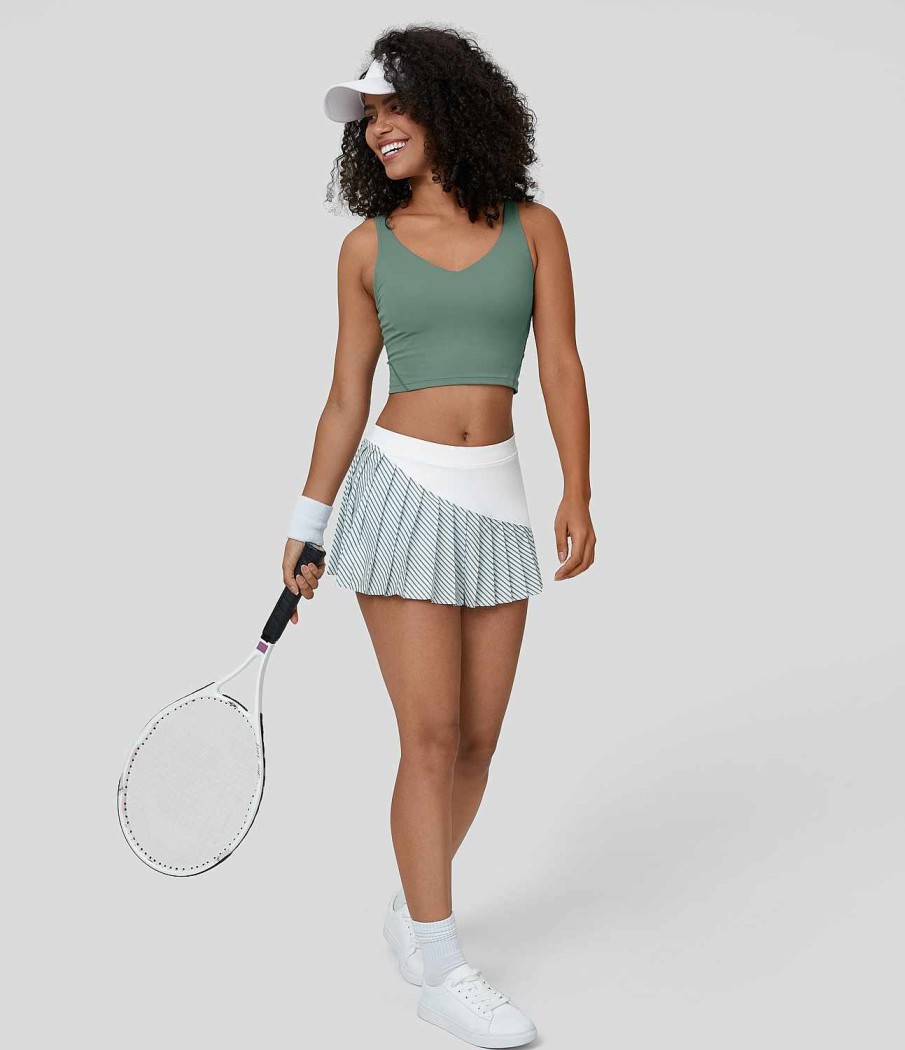 Rocke Und Skorts HALARA | Breezeful 2-In-1-Mini-Tennisrock Mit Mittlerer Leibhohe Und Seitentaschen, Gestreift Und Plissiert, Schnell Trocknend