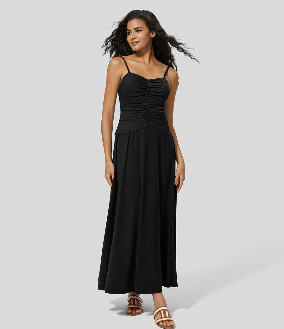 Kleider HALARA | Ruckenfreies, Gerafftes, Fliesendes Maxi-Casual-Slip-Kleid