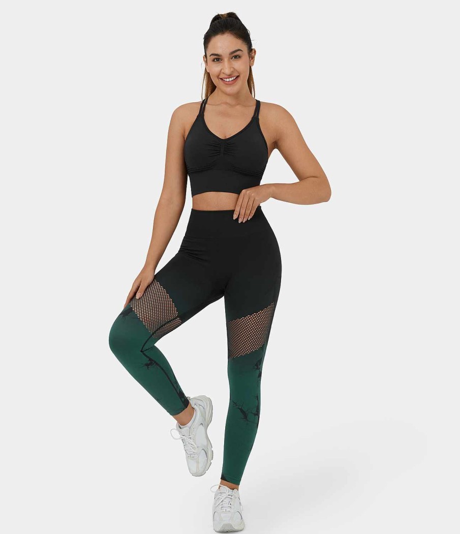 Leggings HALARA | Nahtlose Flow-Yoga-Leggings Mit Hoher Taille, Geruschten Aussparungen Und Batikmuster