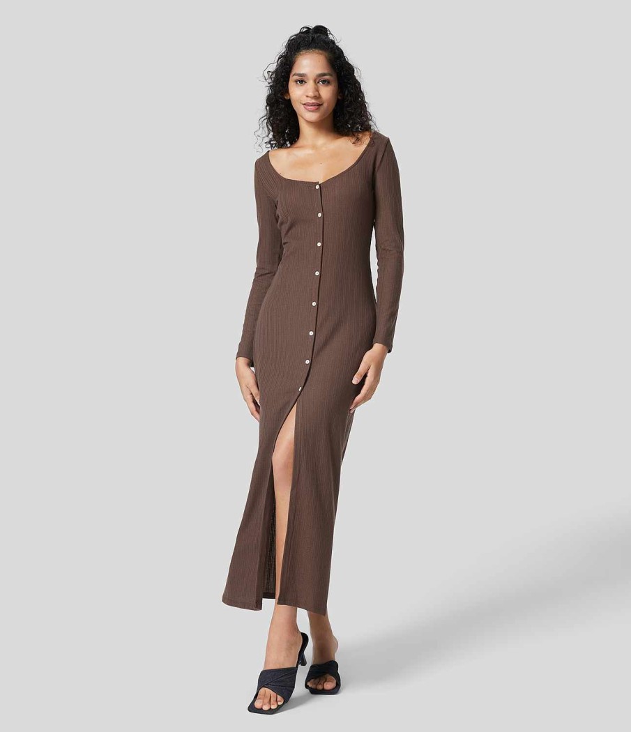 Kleider HALARA | Figurbetontes Maxi-Freizeitkleid Mit Knopfen Und Langen Armeln