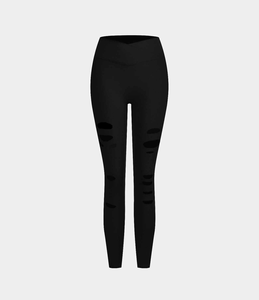 Leggings HALARA | Lassige 7/8-Leggings Mit Hoher Taille, Uberkreuzten Seitentaschen Und Zerrissenen Aussparungen