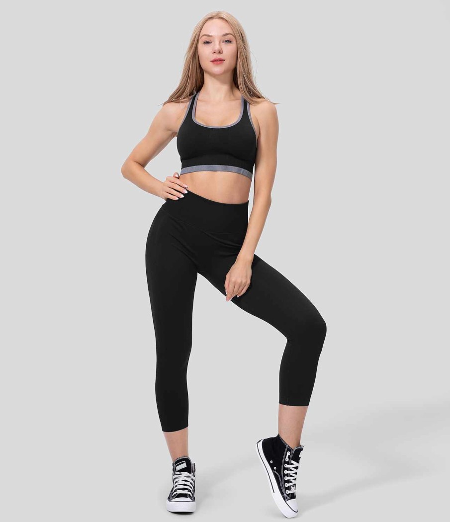 Leggings HALARA | Nahtlose Flow-Yoga-Capri-Leggings Mit Hoher Taille Und Po-Lifting, Geruscht