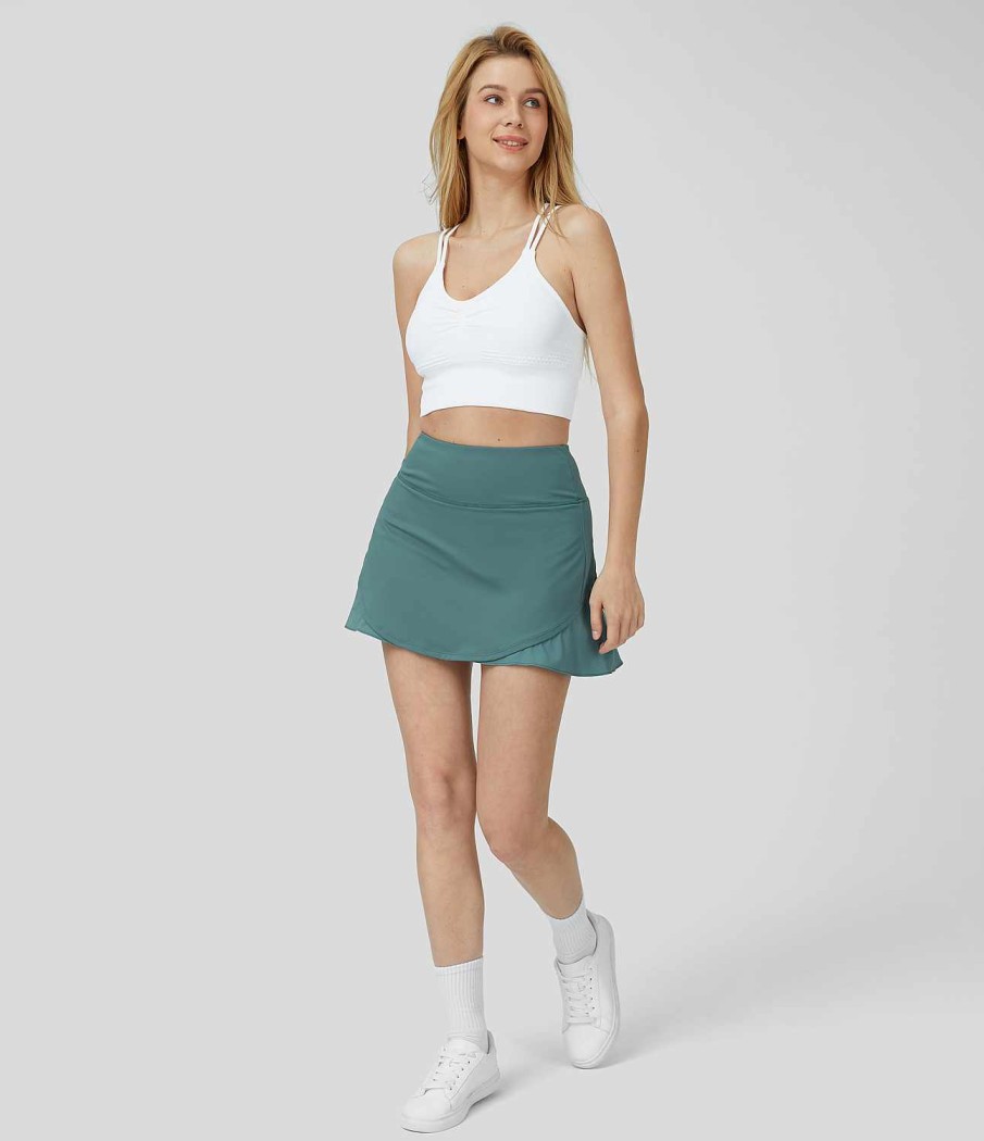 Rocke Und Skorts HALARA | Breezeful Hoch Taillierter, Geruschter, Kontrastierender 2-In-1-Mini-Schnelltrocknungs-Tennisrock Mit Seitentaschen