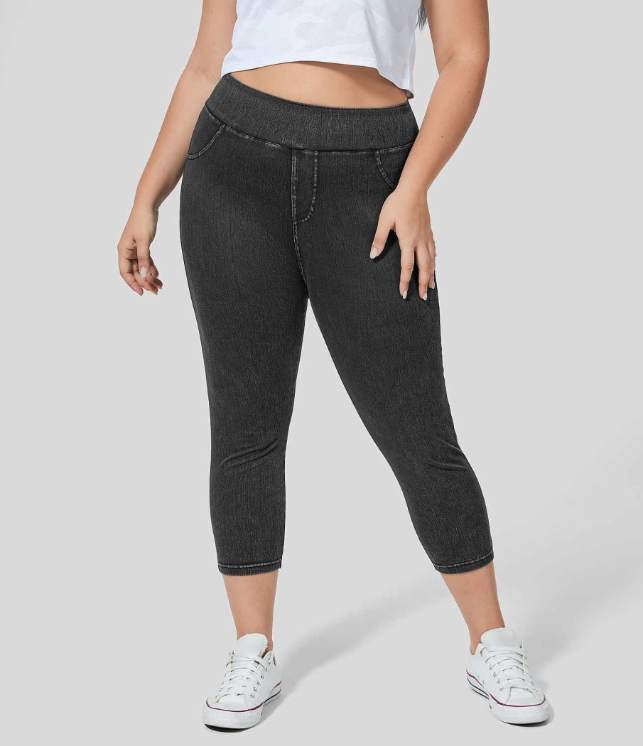 Denim HALARA | Halaramagic Lassige Capri-Leggings Aus Denim In Ubergrose Mit Hoher Taille Und Seitentaschen Aus Dehnbarem Strick