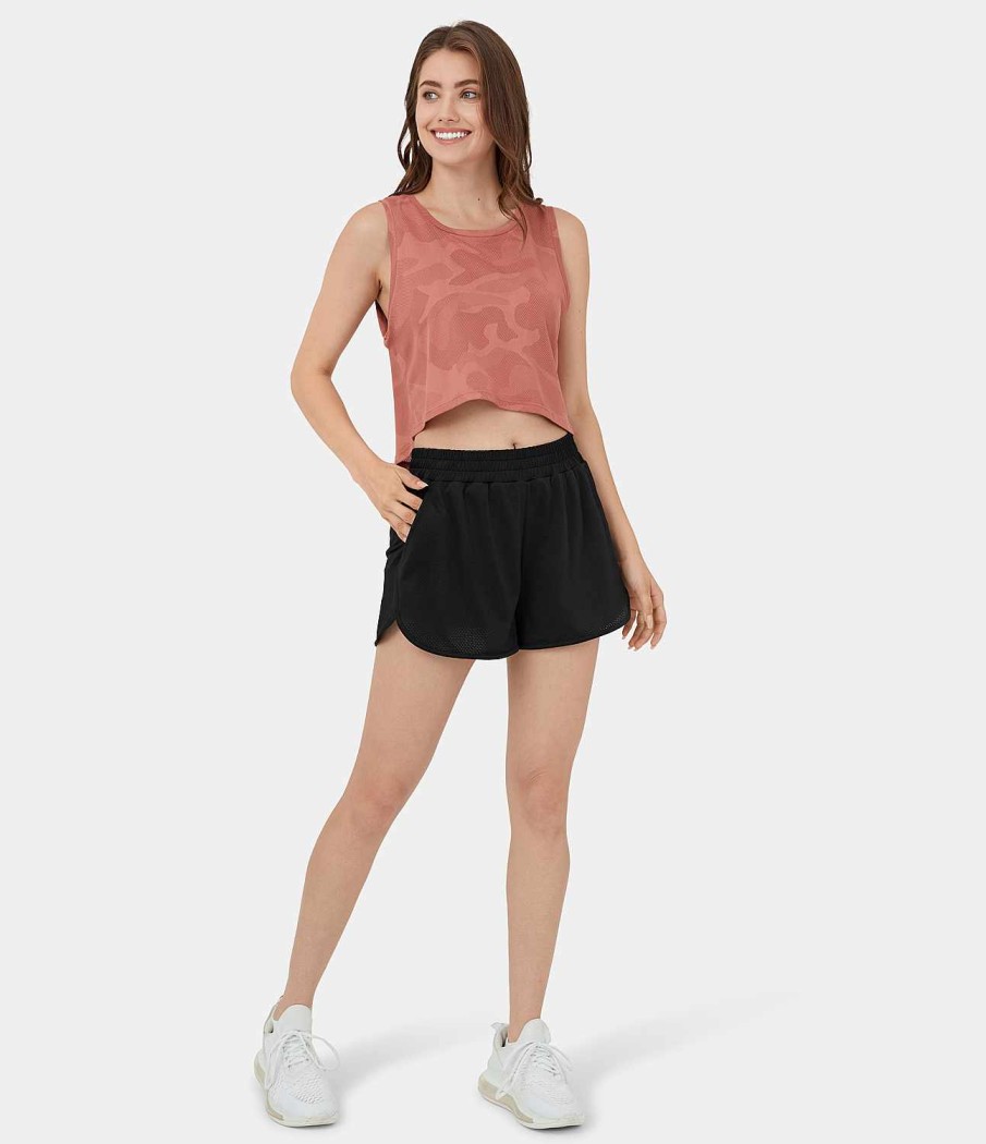 Kleidung HALARA Shorts Und Bikerhosen | 2-In-1-Freizeitshorts Mit Mittelhohem Bund Und Seitentaschen Aus Kontrastierendem Mesh Und Abgerundetem Saum, 2 Zoll