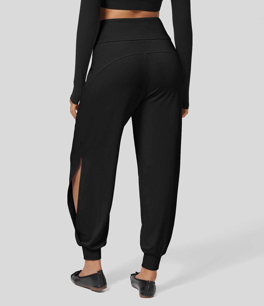 Jogginghosen Und Hosen HALARA | Tanz-Jogginghose Mit Hoher Taille Und Plissierten Seitentaschen Und Cut-Outs Kaum Rosa/Schwarz