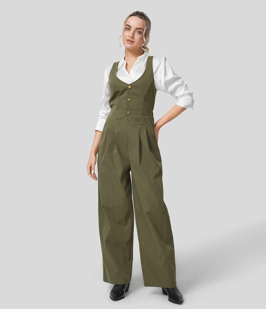 Kleidung HALARA Jumpsuits | Lassiger Overall Mit Knopfen Und Mehreren Taschen Und Geradem Bein