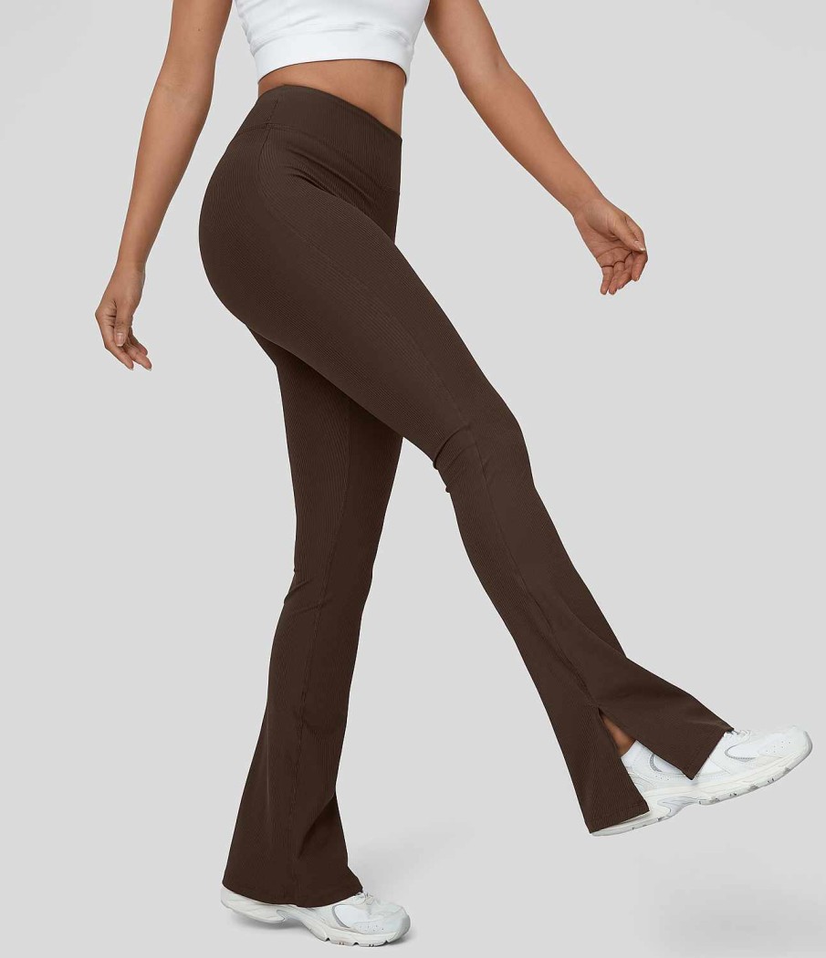 Leggings HALARA | Gerippte, Hoch Taillierte, Geteilte, Ausgestellte Yoga-Leggings In Voller Lange