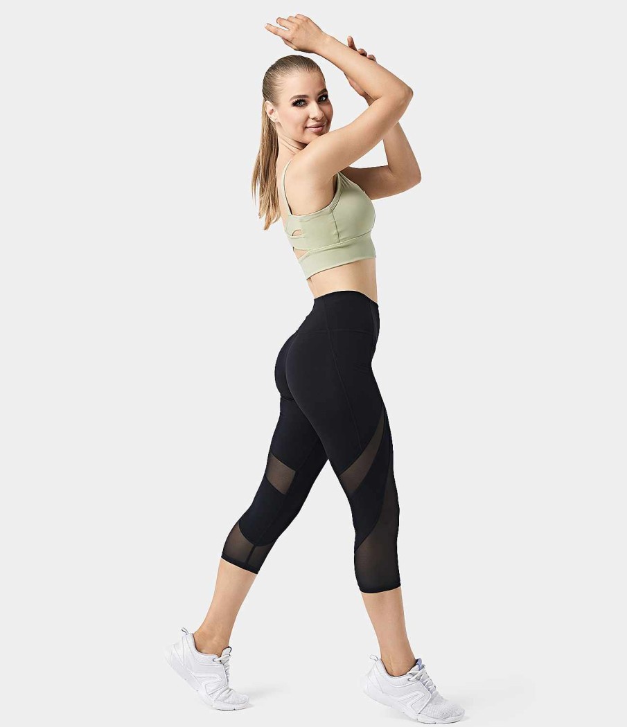 Leggings HALARA | Einfarbige Capri-Leggings Aus Cloudful Fabric 3.0 Mit Hoher Taille Und Kontrast-Mesh-Seitentasche