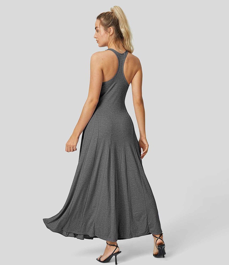 Kleider HALARA | Armelloses, Ruckenfreies, Fliesendes Maxi-Freizeitkleid Mit Racerback