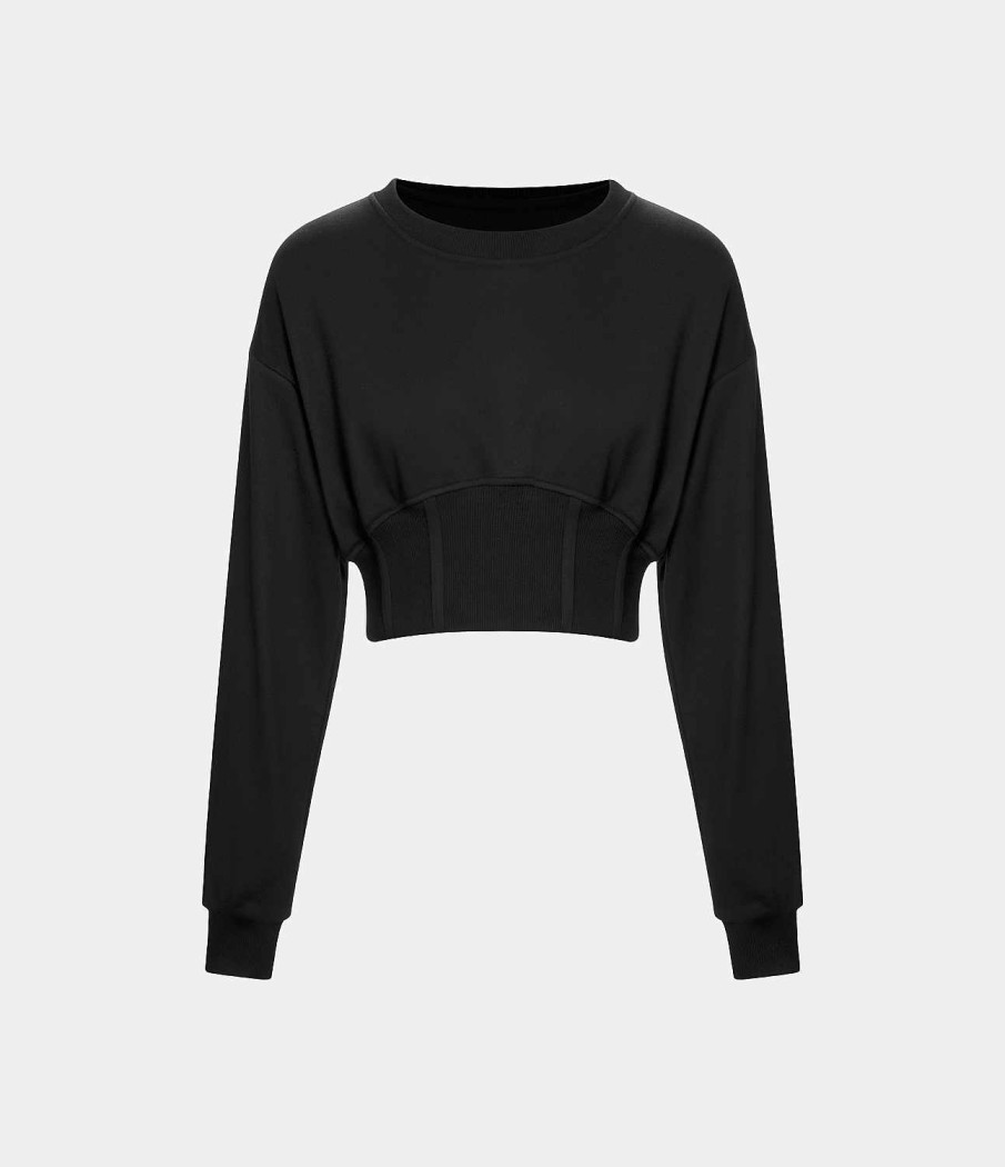 Oberteile HALARA | Schlichtes, Kurzes Sweatshirt Mit Korsettmuster