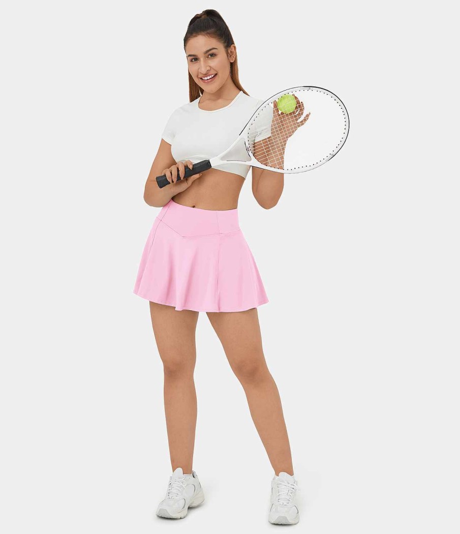 Rocke Und Skorts HALARA | Cloudful Air Fabric Hoch Taillierter, V-Formiger 2-In-1-Tennisrock Mit Ausgestellter Seitentasche Und Coolem Touch