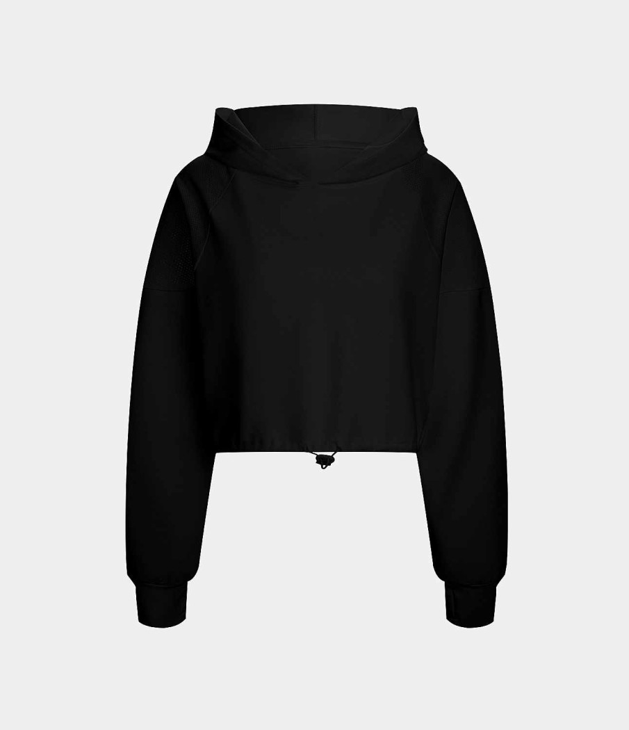 Oberteile HALARA | Kurz Geschnittenes Yoga-Sport-Sweatshirt Mit Kapuze Und Kordelzug Aus Kontrast-Mesh