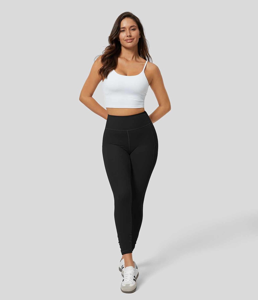 Leggings HALARA | Ultrasculpt Yoga-7/8-Leggings Mit Hoher Taille, Reisverschlusstasche Hinten, Geruschtem Saum Und Steppnahten