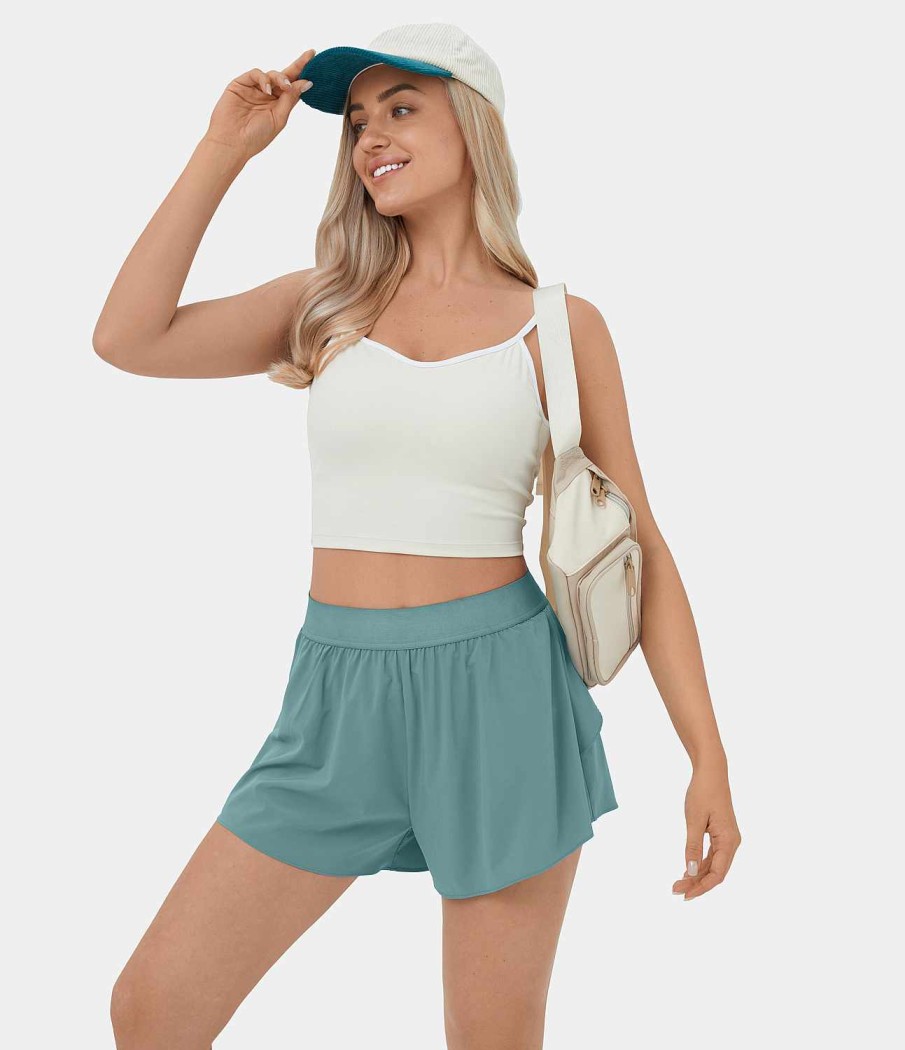 Kleidung HALARA Shorts & Bikershorts | Breezeful Hoch Taillierte, 2-In-1-Seitentaschen-Shorts Mit Ruschen, Schnelltrocknend, 3 Zoll