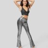 Rocke Und Skorts HALARA | Cloudful Shine Fabric Mid-Rise-Hose Mit Metallic-Foliendruck, Dehnbare Party-Kunstlederhose Mit Leichtem Schlag