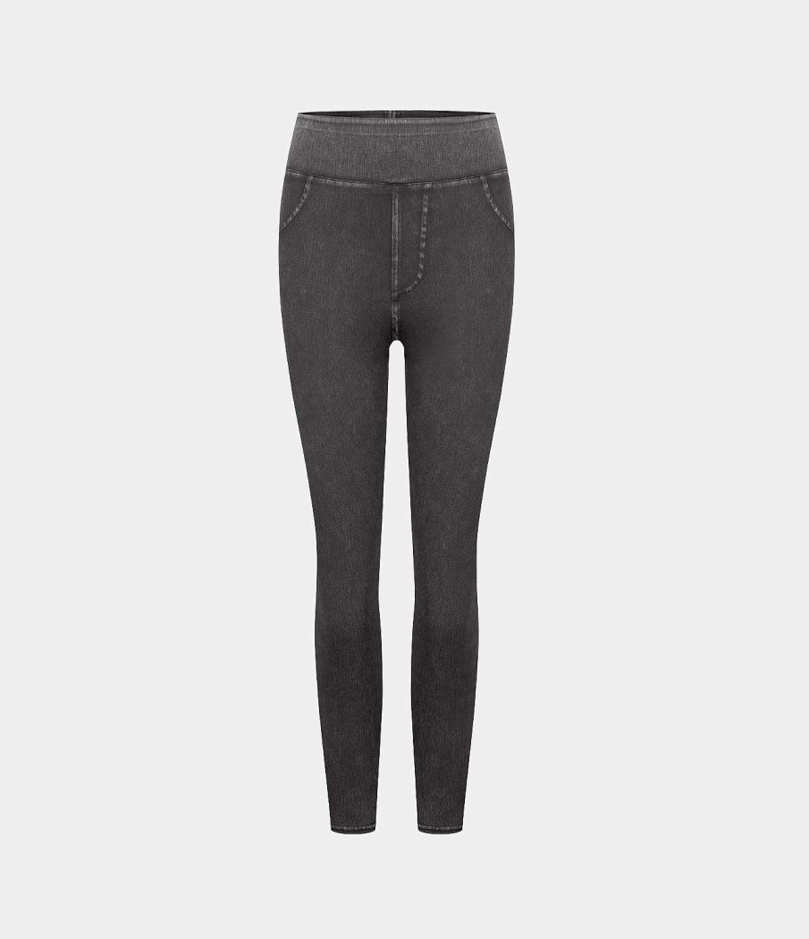 Denim HALARA | Halaramagic Lassige Capri-Leggings Aus Denim Mit Hoher Taille Und Seitentasche Aus Dehnbarem Strick