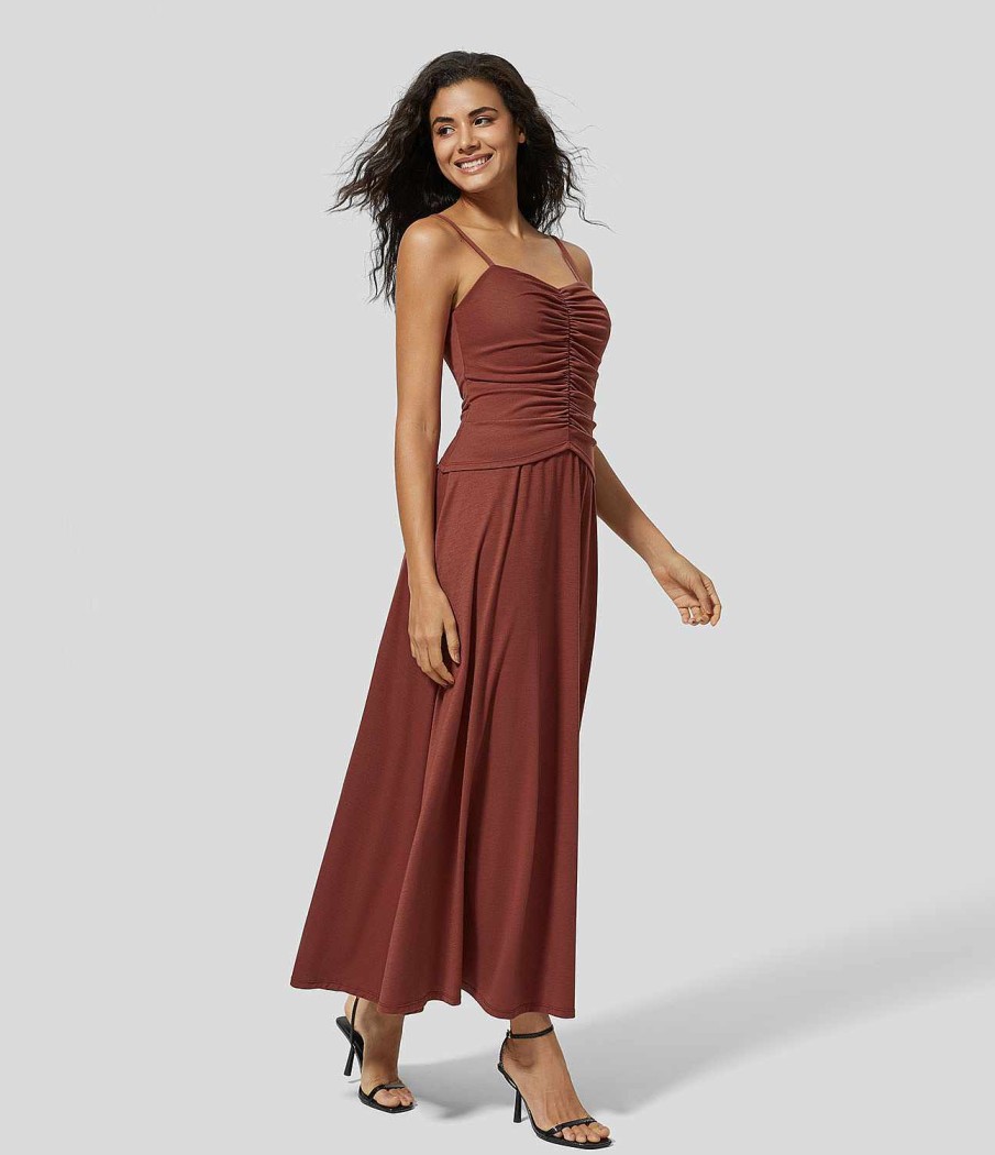 Kleider HALARA | Ruckenfreies, Gerafftes, Fliesendes Maxi-Casual-Slip-Kleid