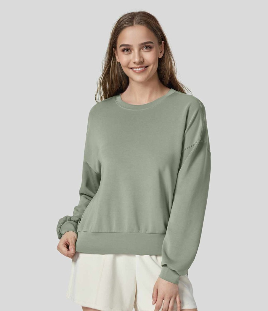 Oberteile HALARA | Lassiges Sweatshirt Mit Rundhalsausschnitt, Tiefer Schulterpartie Und Plissee