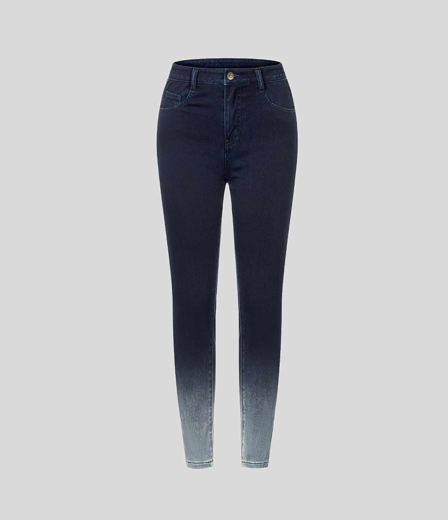 Denim HALARA | Halaramagic Lassige Skinny-Jeans Aus Mittelhohem, Geknopftem Reisverschluss Mit Mehreren Taschen Und Farbverlauf Aus Dehnbarem Strick