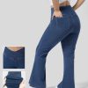 Plus + Kurve HALARA | Halaramagic Hoch Taillierte, Uberkreuzte, Mit Taschen Gewaschene, Dehnbare Strick-Casual-Super-Flare-Jeans In Ubergrose