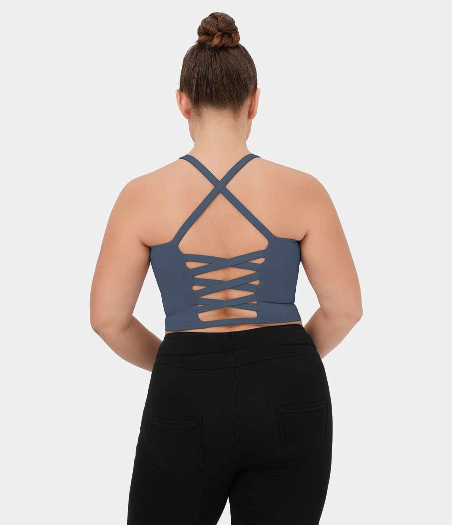 Plus + Kurve HALARA | Uberkreuztes, Ruckenfreies, Verkurztes Yoga-Tanktop In Ubergrose