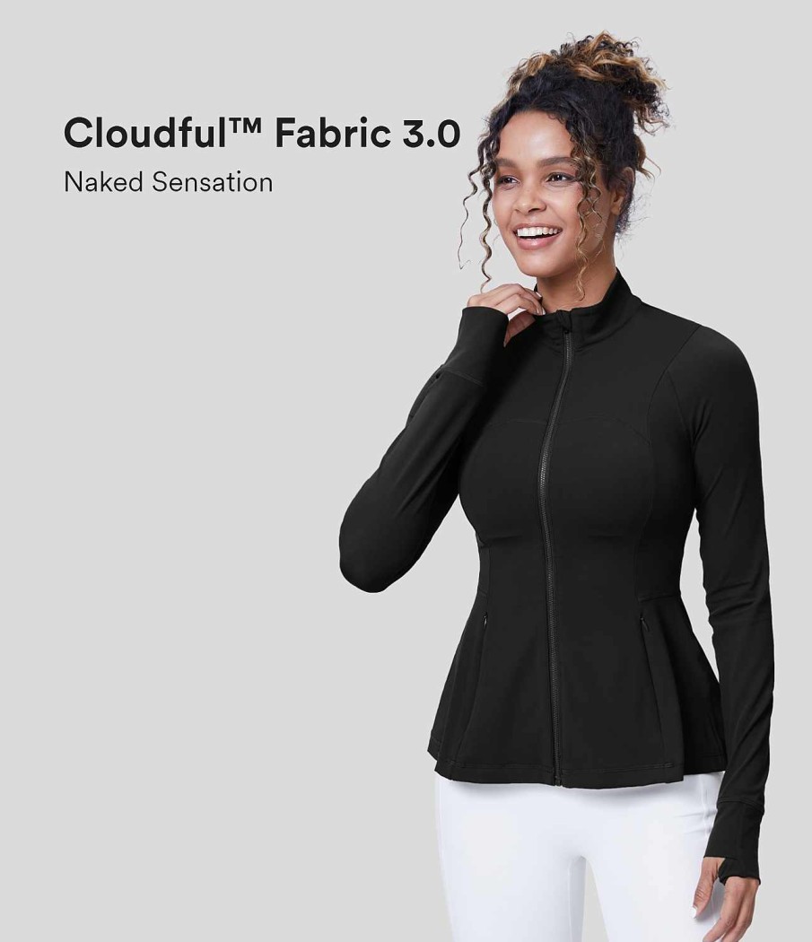 Oberteile HALARA | Schlanke Yoga-Jacke Aus Cloudful Fabric 3.0 Mit Langen Armeln, Daumenloch Und Seitentasche, Reisverschluss Und Ruschensaum