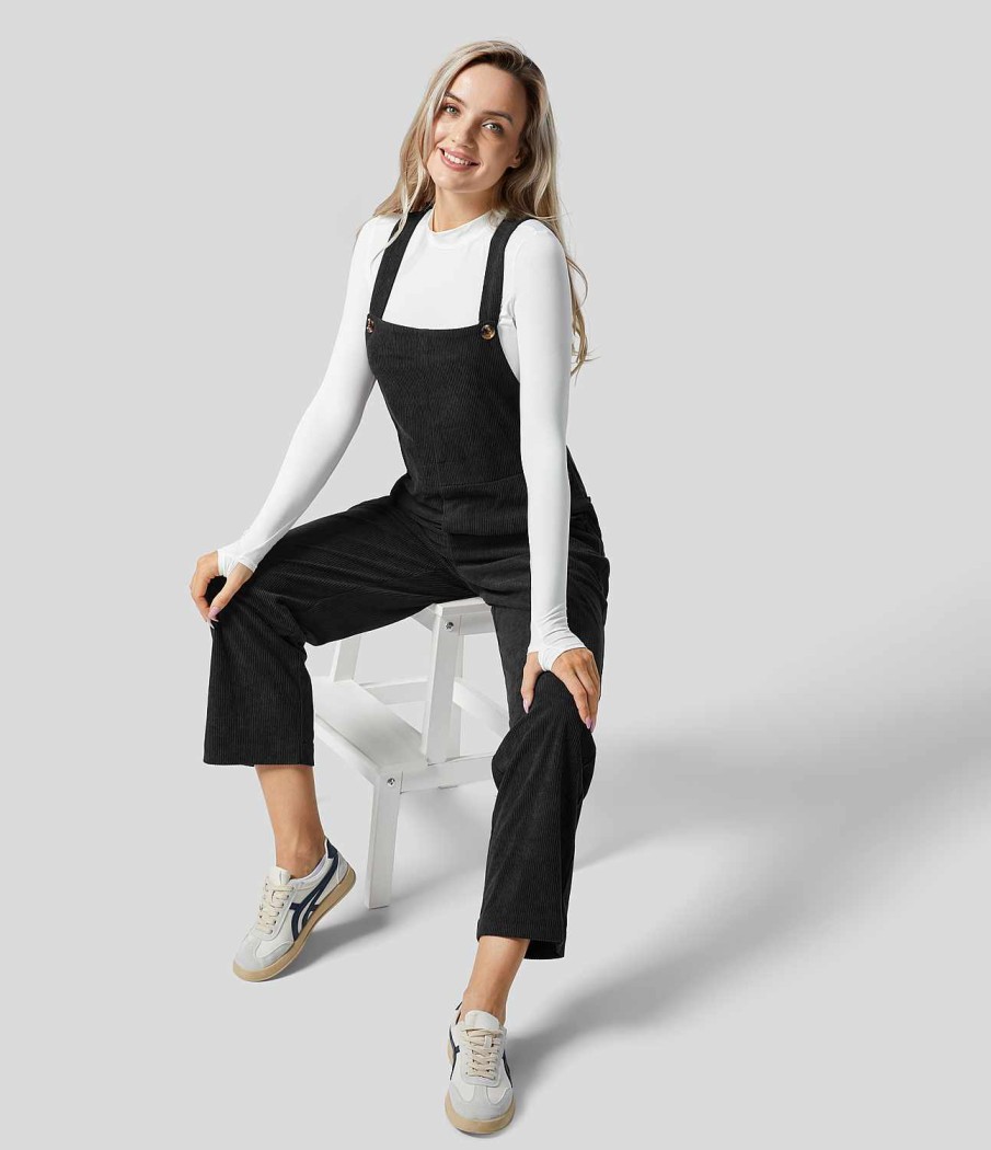 Kleidung HALARA Jumpsuits | Lassiger Cord-Overall Mit Verstellbarem Riemen Und Mehreren Taschen Und Geradem Bein