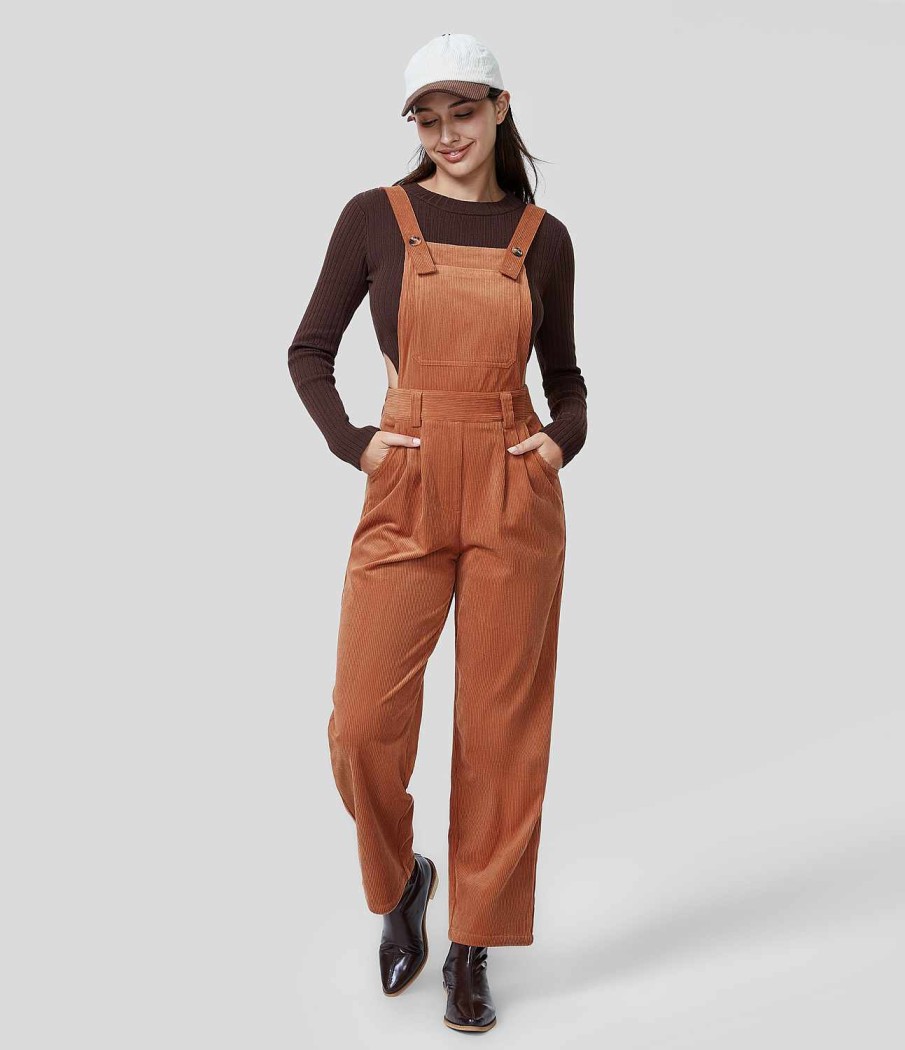 Kleidung HALARA Overalls | Verstellbarer Riemen, Geruschte Seitentasche, Unsichtbarer Reisverschluss, Legere Cord-Overalls