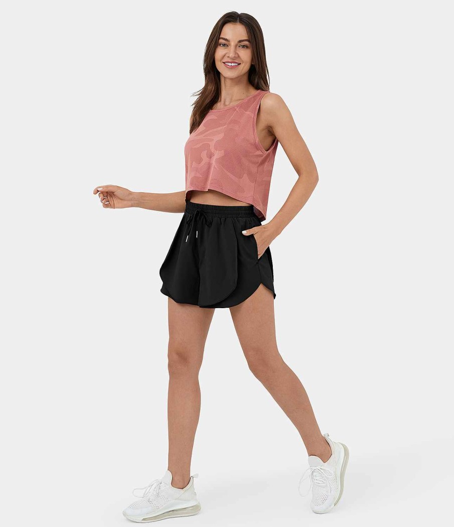 Kleidung HALARA Shorts Und Bikerhosen | Breezeful Laufshorts Mit Hoher Taille, Kordelzug Und Seitentasche, Blutenblatt, Geschichtet, Abgerundeter Saum, Schnell Trocknend, 2,5 Zoll