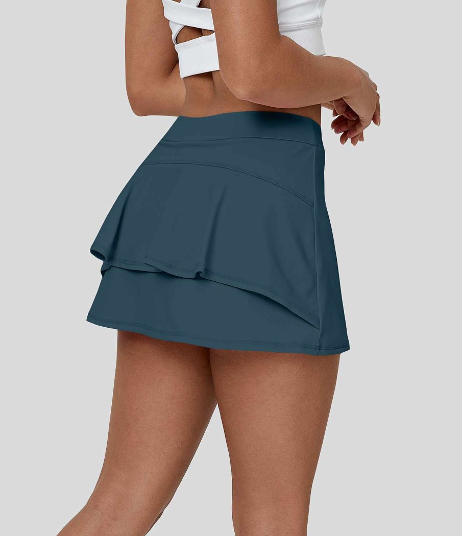 Rocke Und Skorts HALARA | Cloudful Air Fabric Mid Rise Ruffle 2-In-1 A-Linie Mini-Cool-Touch-Tennisrock Mit Seitentaschen