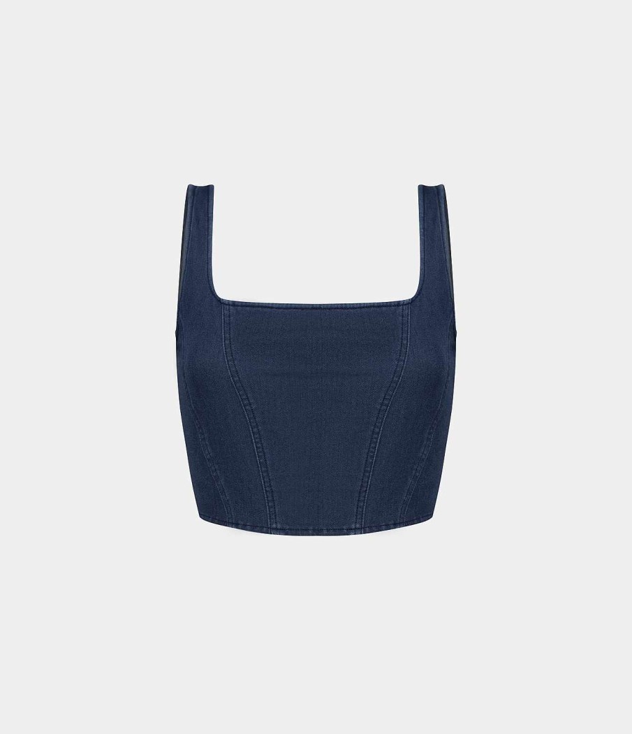 Oberteile HALARA | Halaramagic Ruckenfreies Korsett Mit Quadratischem Ausschnitt Und Coolem Touch, Atmungsaktives, Gewaschenes, Dehnbares Strick-Denim-Freizeit-Tanktop