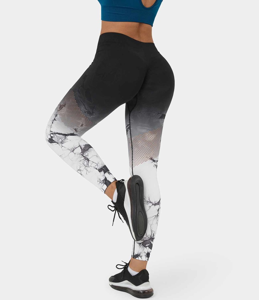 Leggings HALARA | Nahtlose Flow-Yoga-Leggings Mit Hoher Taille, Geruschten Aussparungen Und Batikmuster