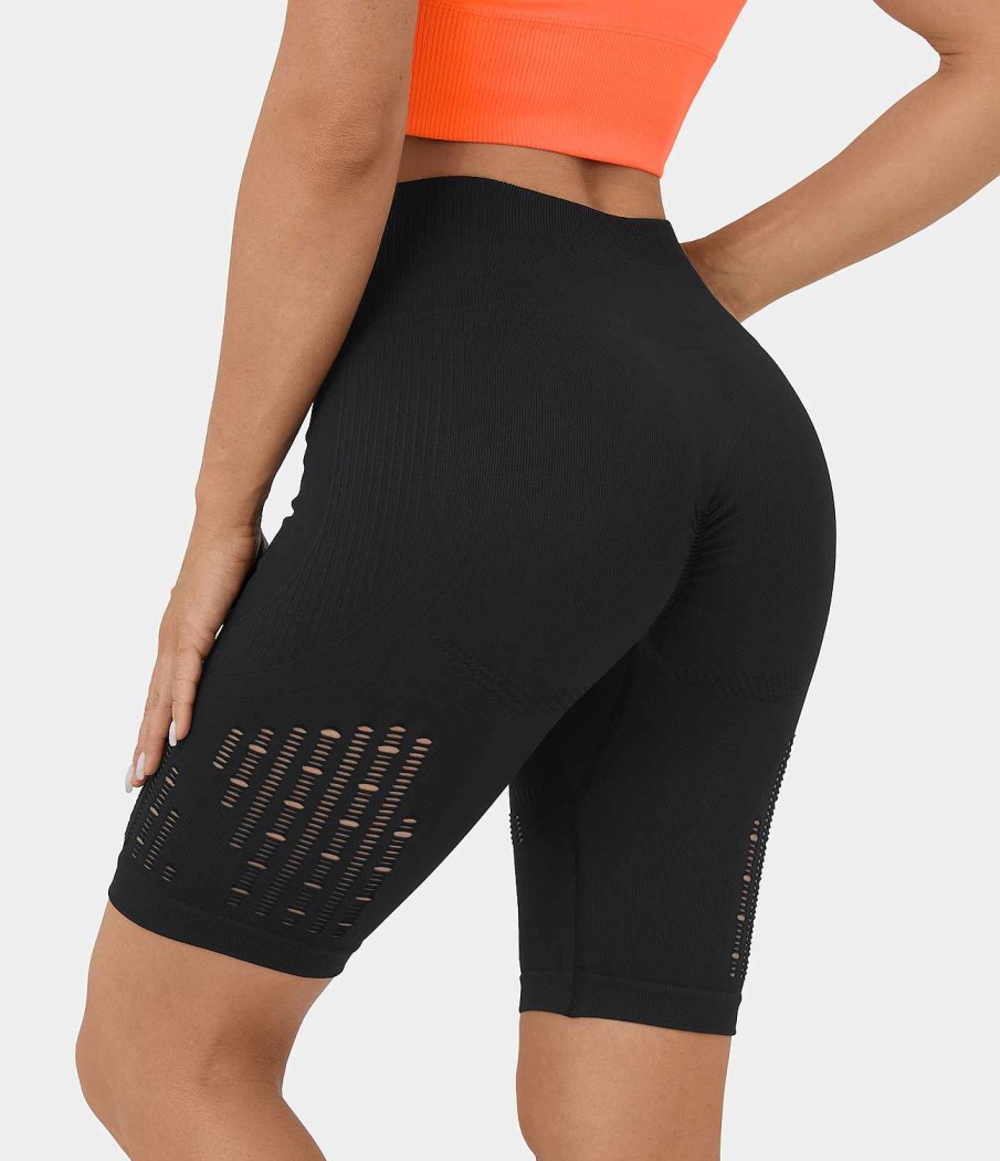 Kleidung HALARA Shorts Und Bikerhosen | Seamless Flow Yoga-Biker-Shorts Mit Hoher Taille Und Geruschten Aussparungen, 8 Zoll